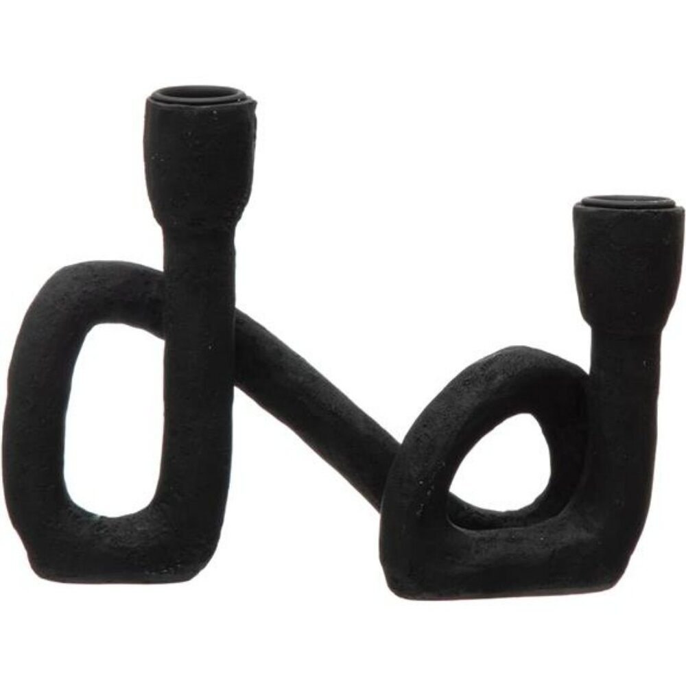 Black sculptural double taper candle holder modern resin centerpiece home decor